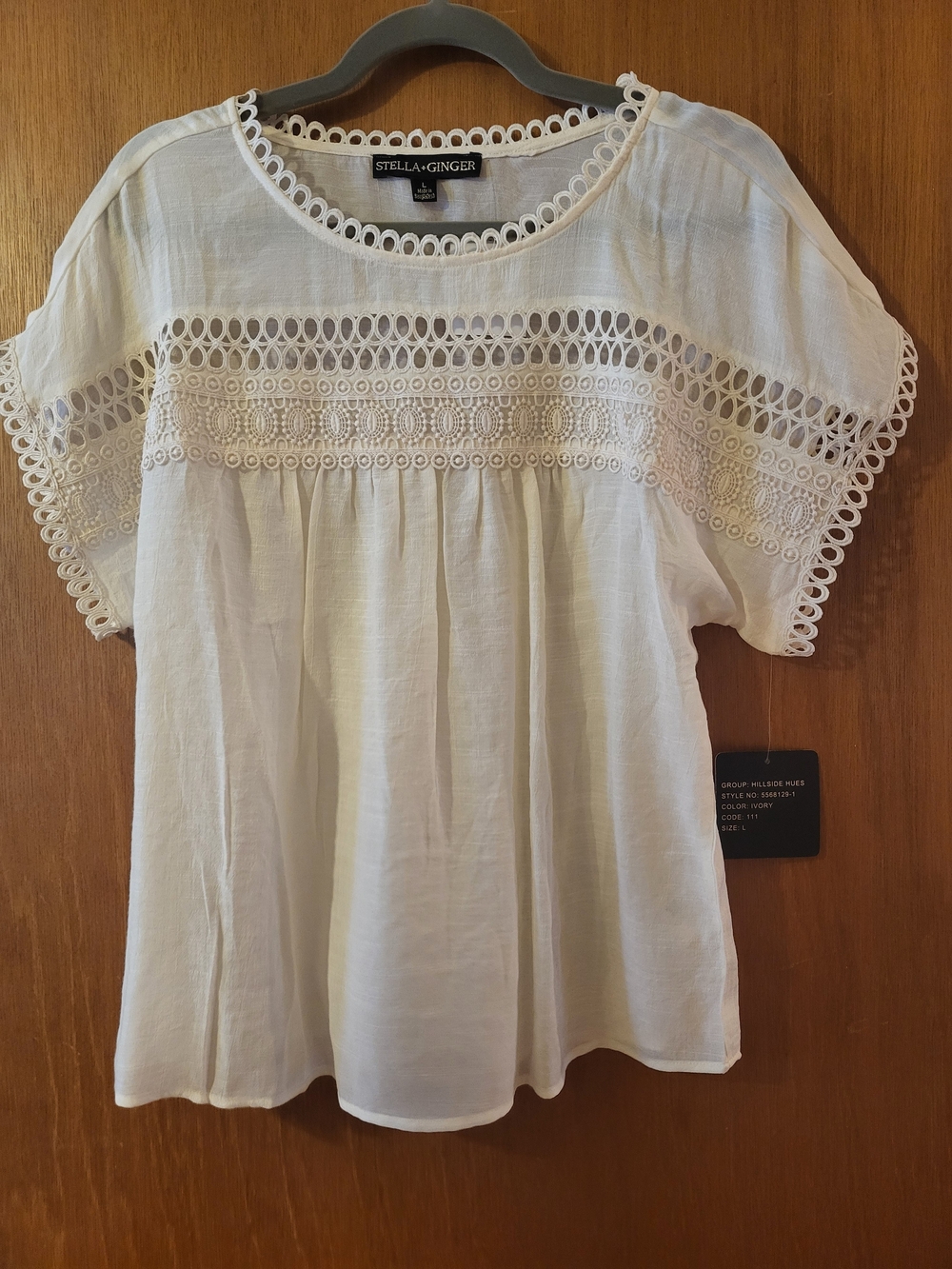 Ivory Crochet-Trim Cotton Peasant Top